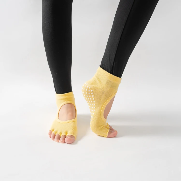 Frauen rücken freie Fünf-Zehen-Yoga-Socken rutsch feste Baumwolle Damen tanzen Balletts ocken öffnen halb atmungsaktive Fitness-Sports ocke für Pilates – Detail 18