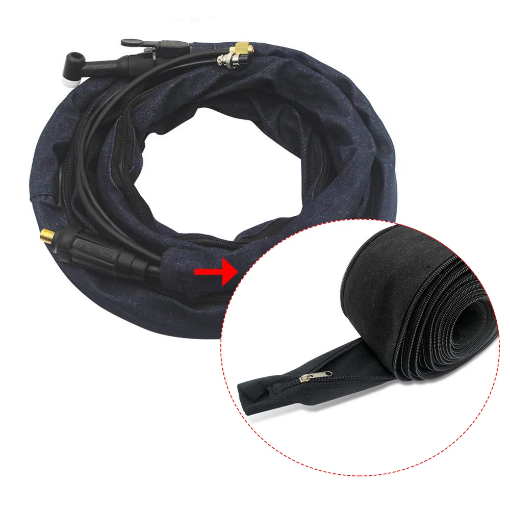 9.5m Welding Gun Cable Protective Sleeve 6cm Dia Denim Anti-scald Zippered Sleeve Welding Torch Cable Cover TIG Accessories