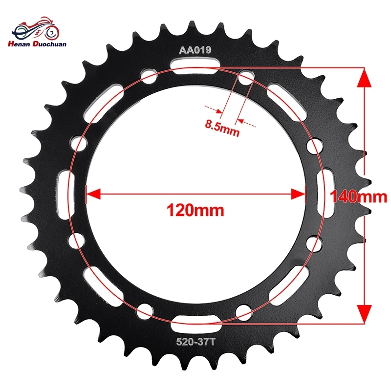 

520-37T 43T Carburized Steel Rear Sprocket For Kawasaki W800 EJ800 19-23 KLE250 A1-A6 93-01 KLR650 87-18 KLX650 93-96 99-01