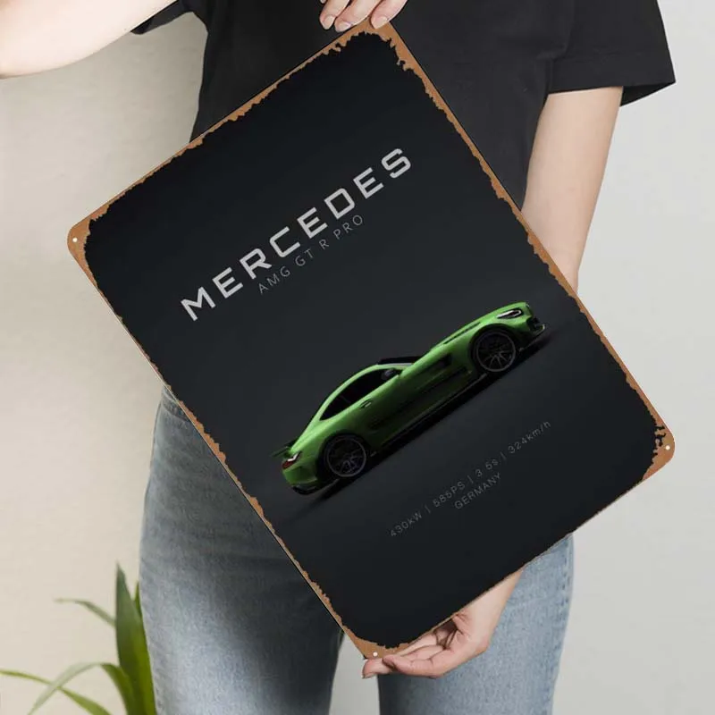 Mercedes AMG GTR PRO Green Metal Sign Cars Poster Coffee Corner targa in banda stagnata per Garage Wall Art Decoration Room Decoration Man