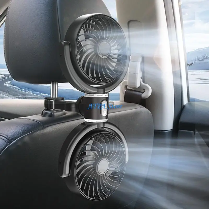 U13C Quiet Double Head Car Fan with Adjustable Speed & Direction for Cooling Comfort