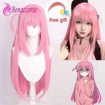 Gotō Hitori Bocchi Kaya Cosplay Peruk Sevimli Serin Kız Pembe Uzun Düz Sentetik Peruk Anime Comic Con Coser Prenses Peruk