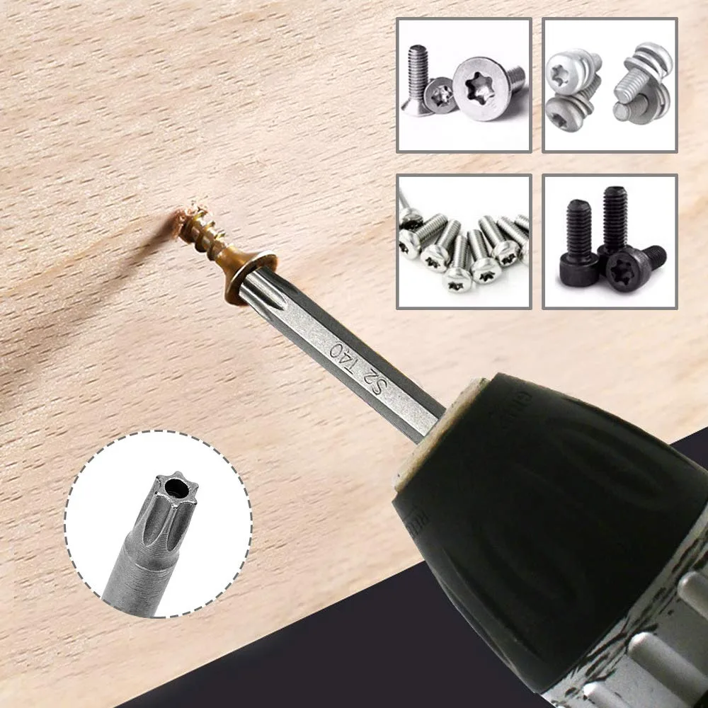 8-teiliges 1/4 Zoll Sechskant-Schaft 150mm Länge T8-T40 Magnetisches Torx-Kopf Schraubendreher-Bit-Set Stern 6-Punkt Schraubendreher-Kit Werkzeuge – Detail 2