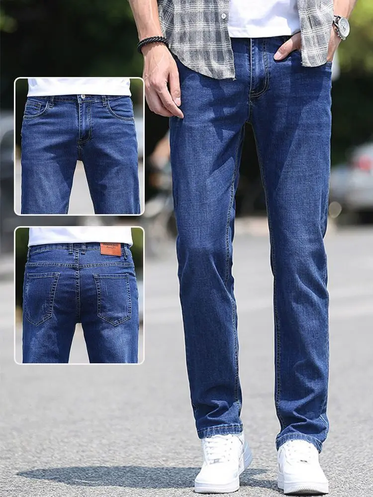 Korean Reviews Many Men's Clothes 2025 New Spring  Summer Business Jeans Light Blue Straight Loose Fashion Casual Long Pants Men