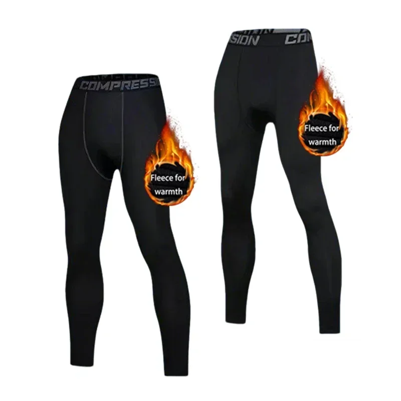 New Men's thermal compression leggings 1-2 pairs, sports training pants, running tight fitness basketball jogging pants