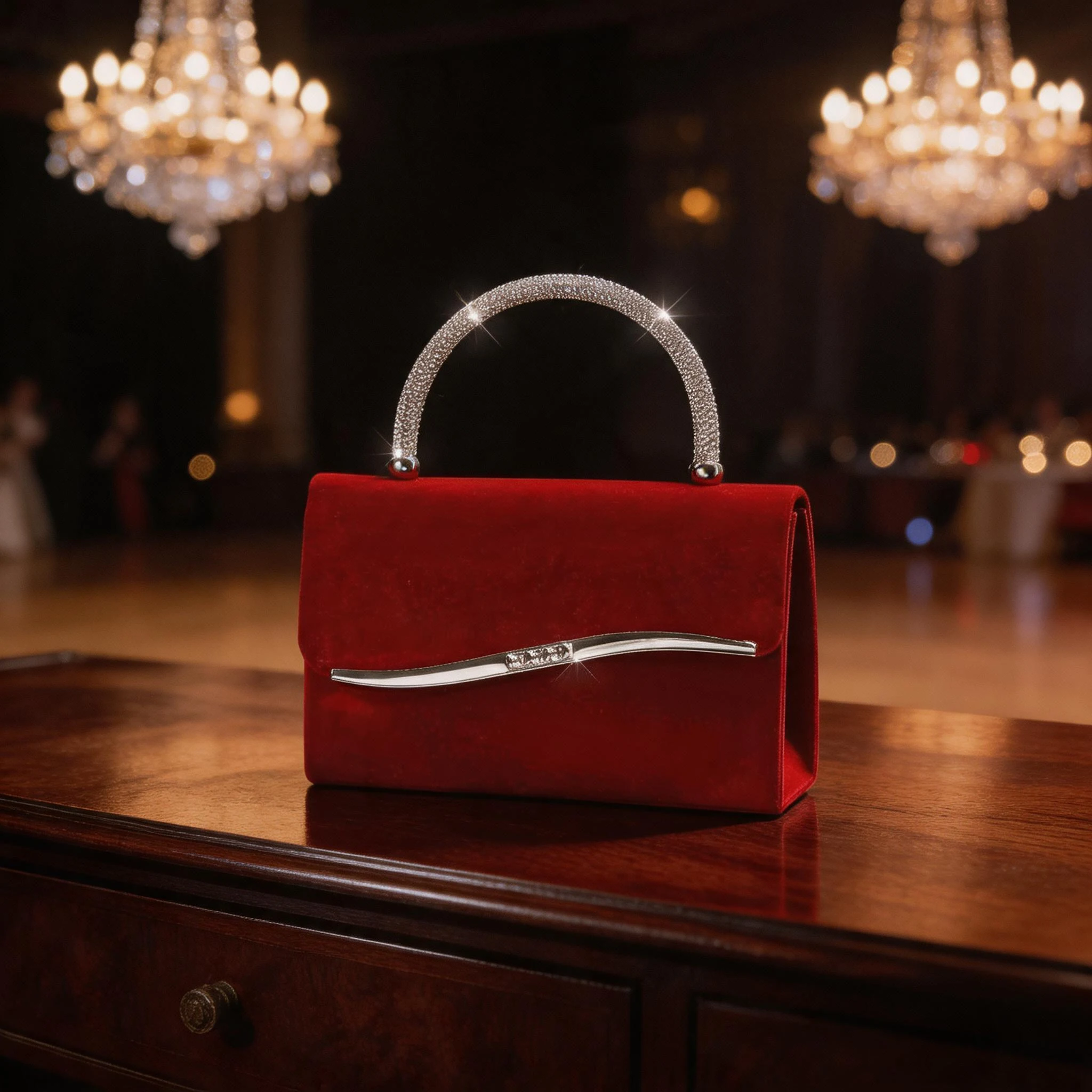 

New velvet wedding dress evening bag with rhinestone handles - versatile bridal handbag for wedding and party events
