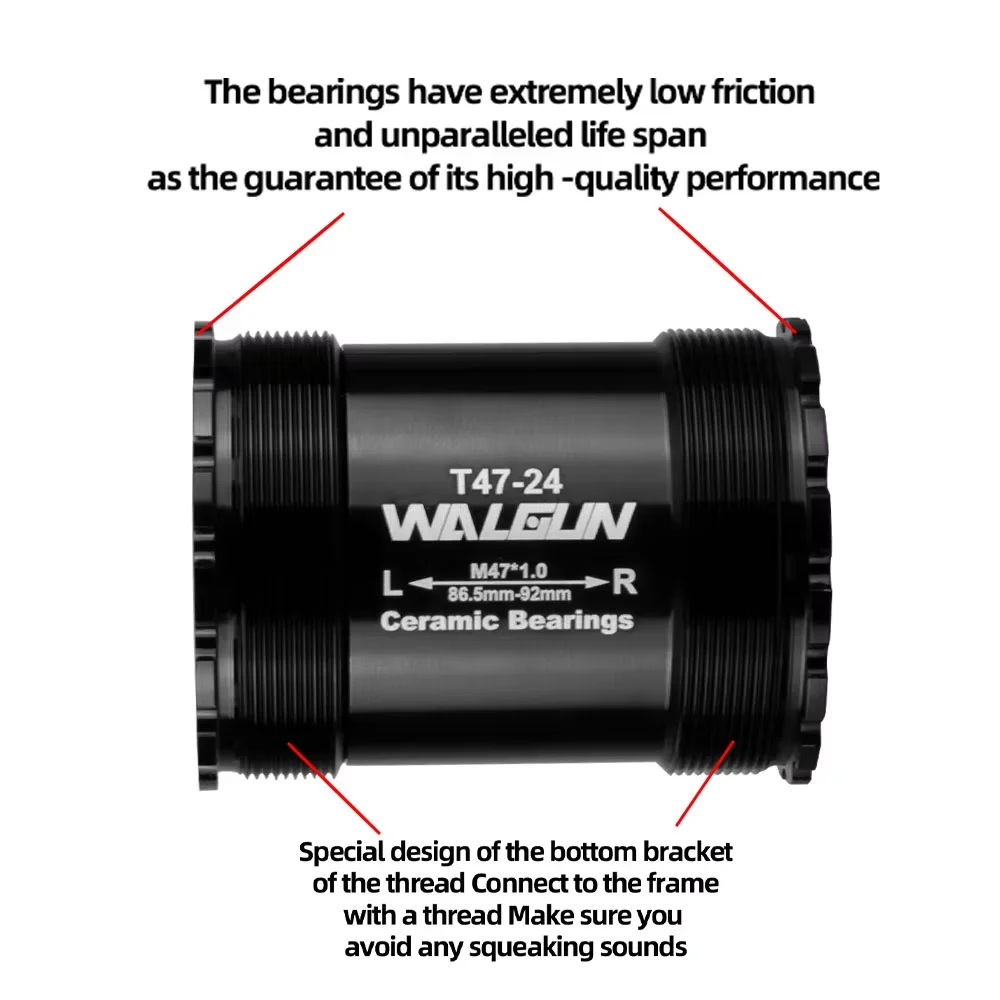 WALGUN T47 Fahrrad-Innenlager mit Keramiklagern 86 86,5 92 Innengewinde BB für 24/22mm Rennrad- und Mountainbike-Kurbelgarnituren – Detail 5
