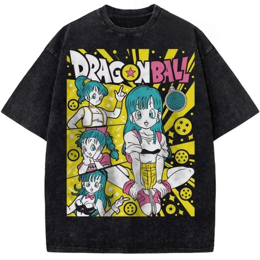 

2026 Unisex Oversized T-Shirt Dragon Ball Bulma Collage Print Cotton Casual Loose Fit Retro Anime Graphic Top for Men And Women