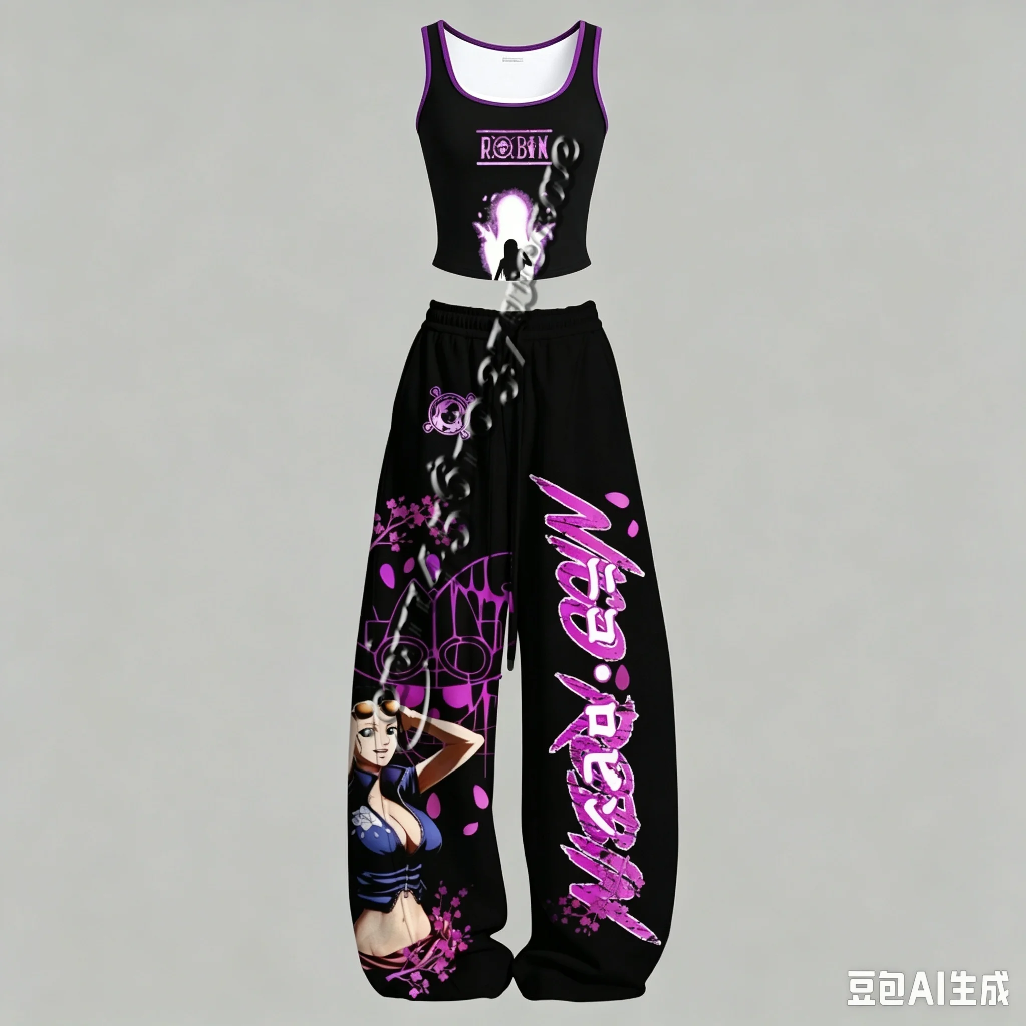 Neues One Piece Anime-Charakter Tanktop und Weite Hose Set für Männer und Frauen, Unisex Casual 2-Teiliges Outfit, Familienoutfit – Detail 11