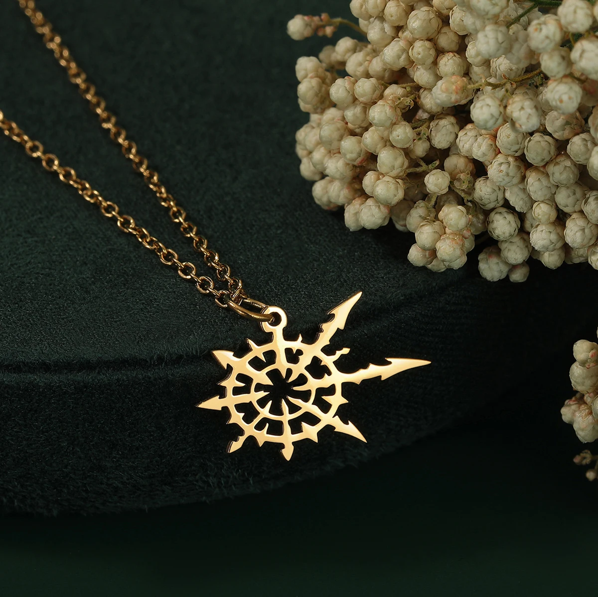 QIAMNI Волшебный символ Хаоса Звезда Цепь Ожерелья Стрела Нерегулярный шип Морской пират Кулон Колье Ювелирные изделия из нержавеющей стали