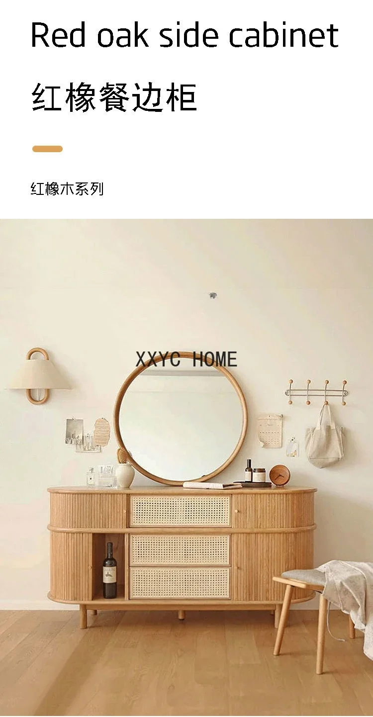 Solid Wood Rattan Storage   Living Room  Sideboard  Retro Domestic Roller Shutter Entrance Cabinet Side Cabinet