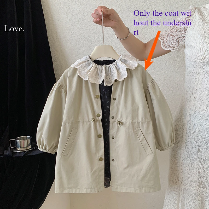 1-12Y Girls' niche design sense two-sided trench coat 2025 spring vintage floral coat British style coat 90-140cm