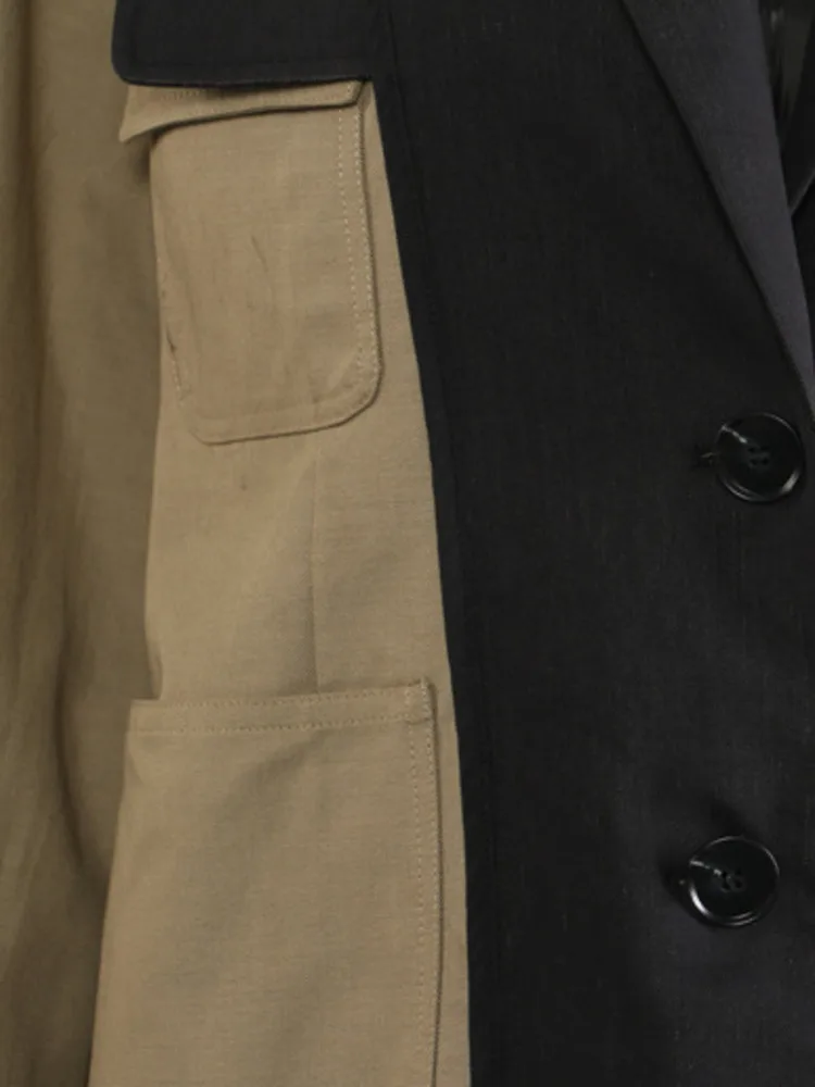 ZMEENNA Giacca blazer colorblock moda donna risvolto tacca due bottoni contrasto kaki nero capispalla casual ZM4337