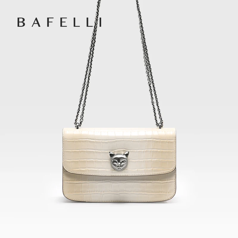 

BAFELLI Premium Crocodile Grain Leather Square Bag Gradient Effect Cat Head Accent Chain Shoulder Strap Single Crossbody Use