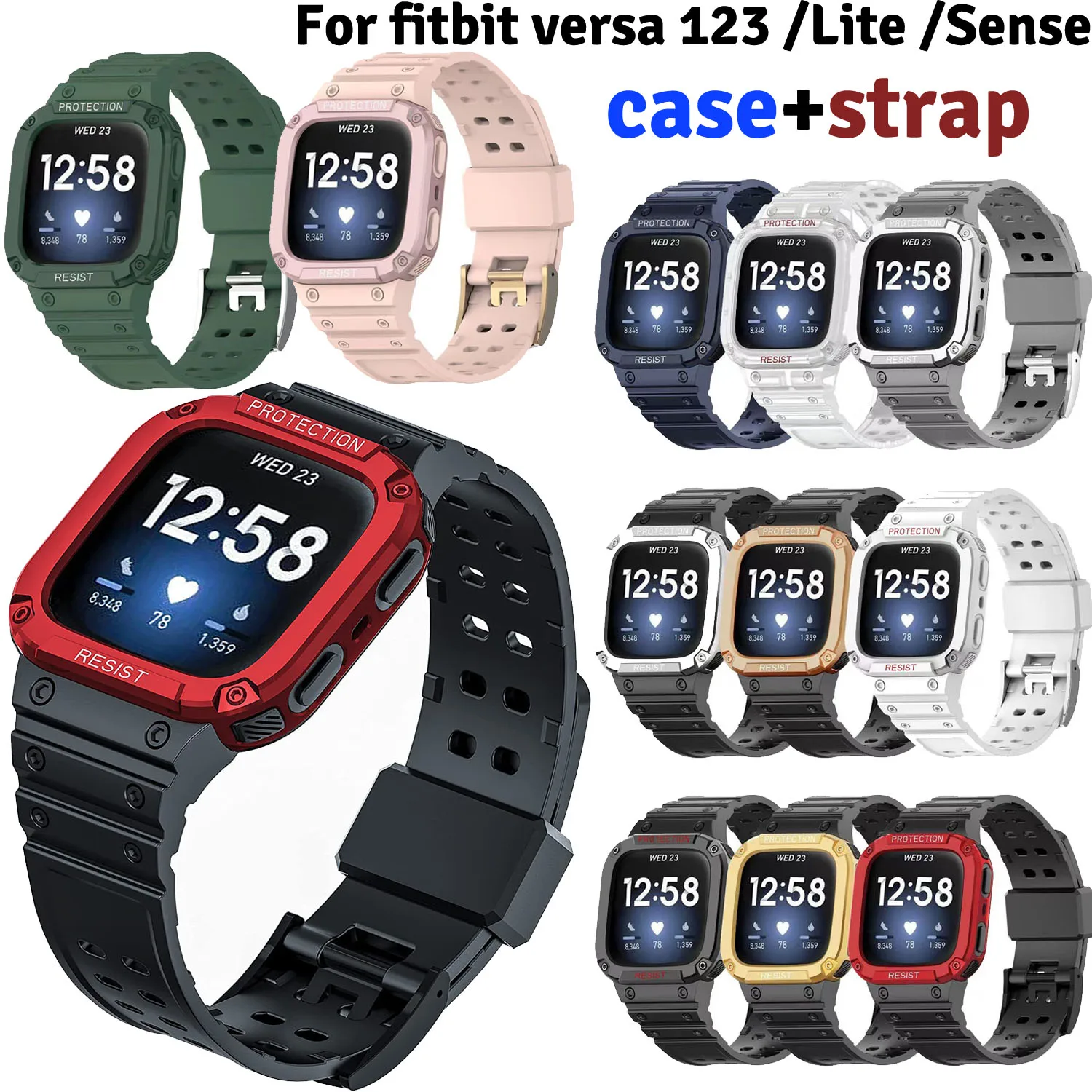 Shockproof Protective Case Silicone Band For Fitbit Versa 3 2 1 Watch Strap Cover For Fitbit Lite Sense Bracelet Bumper Shell