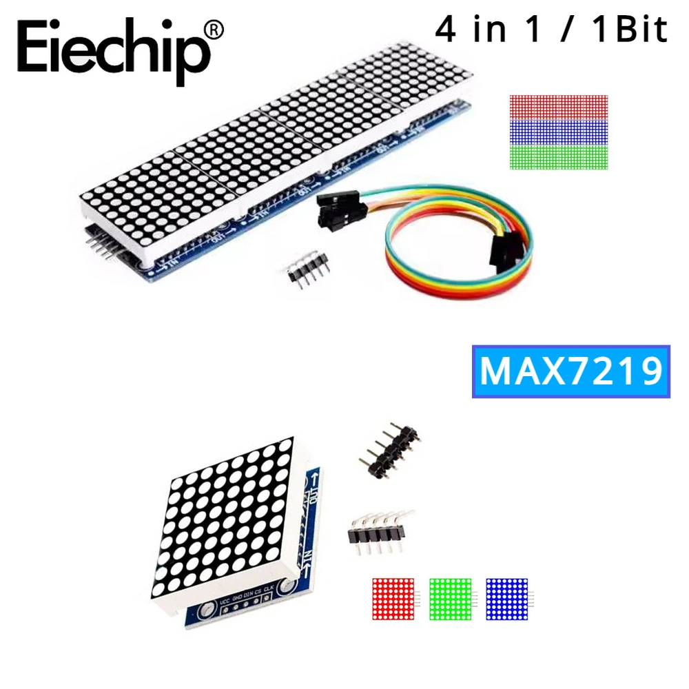 MAX7219 Dot Matrix Module for Arduino Microcontroller 4 in 1 / 1Bit Display Control with 5P Line Red/Green LED Display