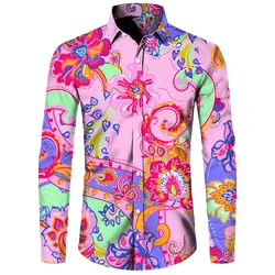 New Fashion Men's Shirt Paisley Cashew Flower 3D Print Turn-down Collar Button Long Sleeve Tops Vintage Men Streetwear Clothes