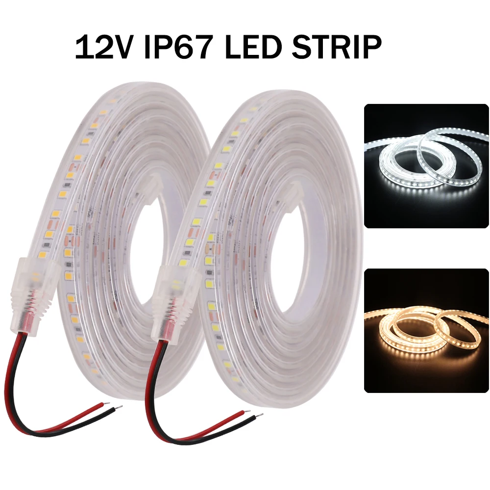 SMD2835 LED 스트립 조명, 유연한 LED 테이프 리본, 120LED/m, IP67 방수 스트라이프 스트링, 화이트, 내추럴 화이트, 4000K/웜, 12V, 24V