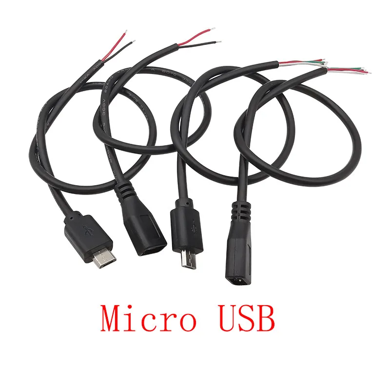 USB Power Supply Cable 2/4 Pin Micro USB/USB 2.0 A/Type C Male Female Plug Wire Connector DIY Data Charging Extension Cable 30CM