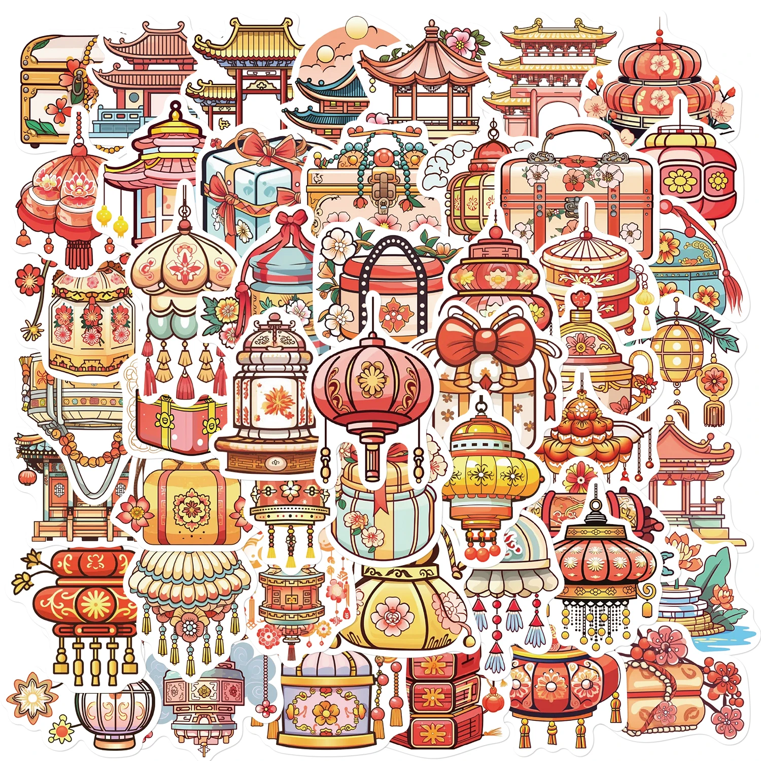 50Pcs Ancient Chinese Traditional Style Small Items Stickers Artifacts For Notebook Diary Material Phone Case Suitcase Decals