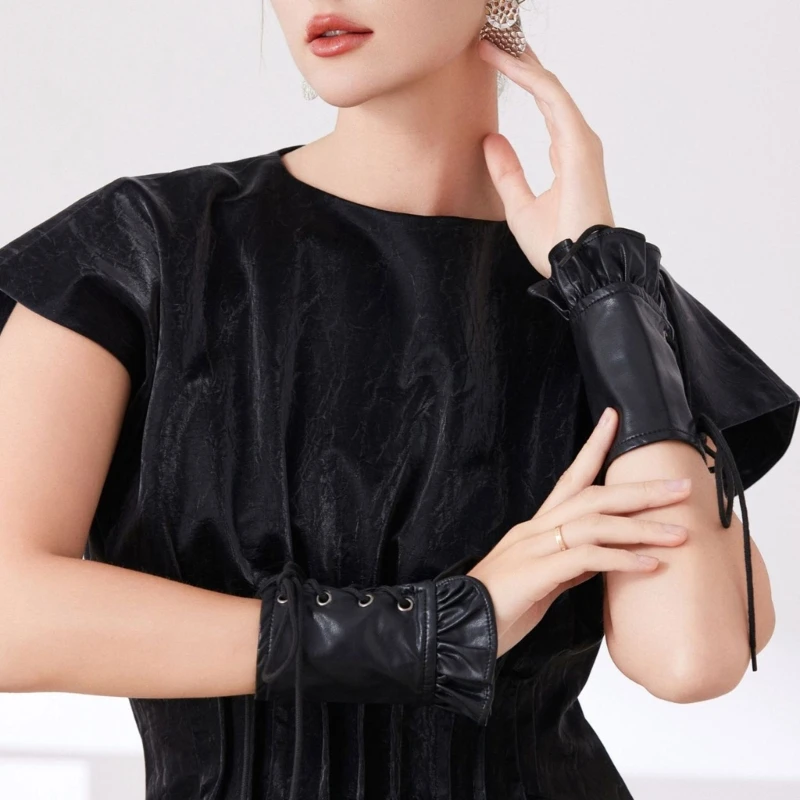 

Готические кружевные манжеты из искусственной кожи, регулируемый ремешок унисекс для панк-рок-концертов и тематических Y08E