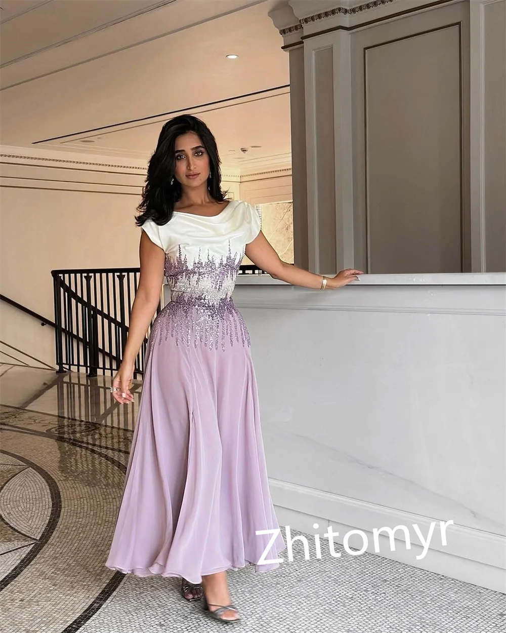 Personalizado noite chiffon drapeado plissado lantejoulas baile a linha o pescoço sob medida ocasião vestido midi vestidos sexy casual