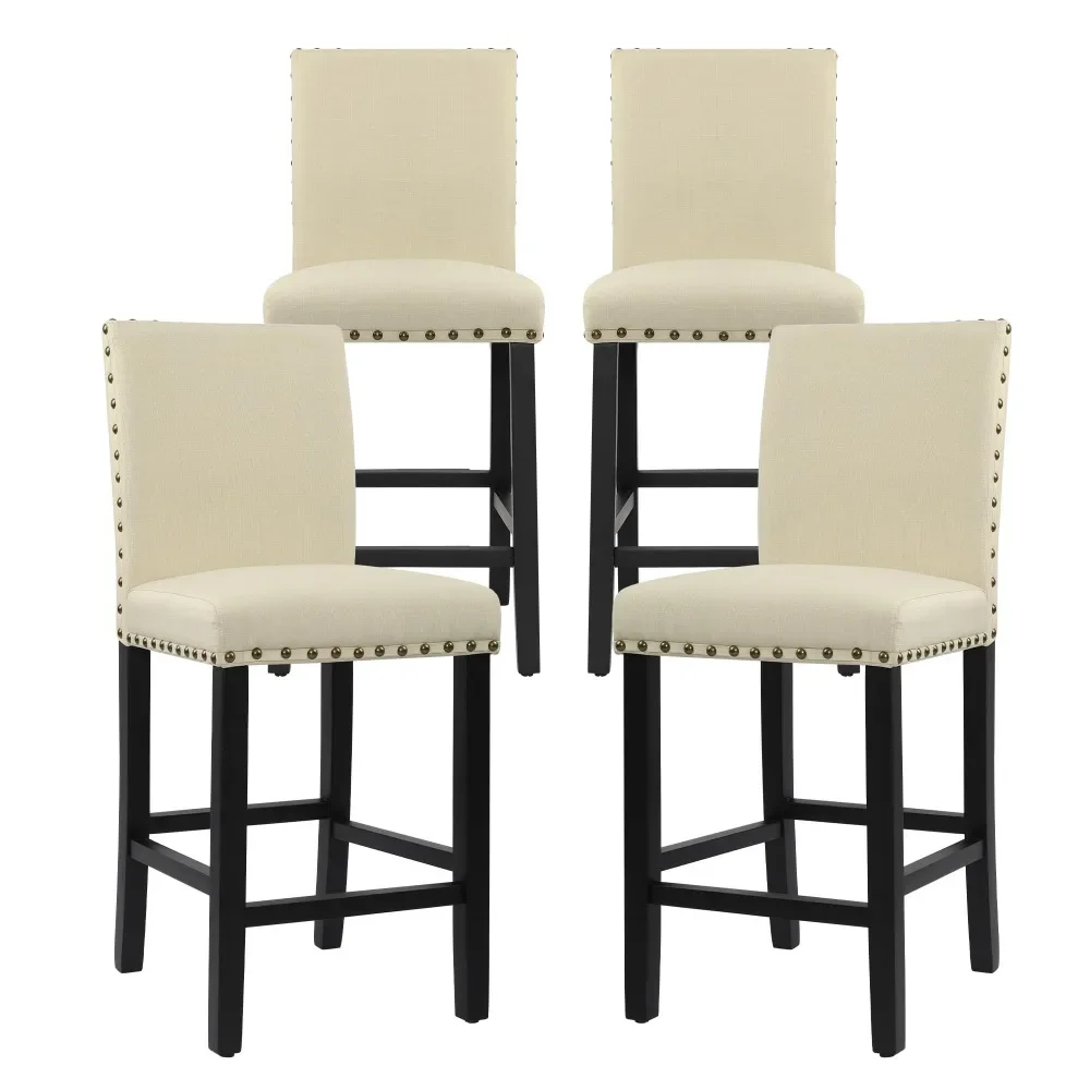 

Bar Stools Set of 4, Counter Height Bar Stools for Kitchen Island, Upholstered Barstools with Solid Wood Legs