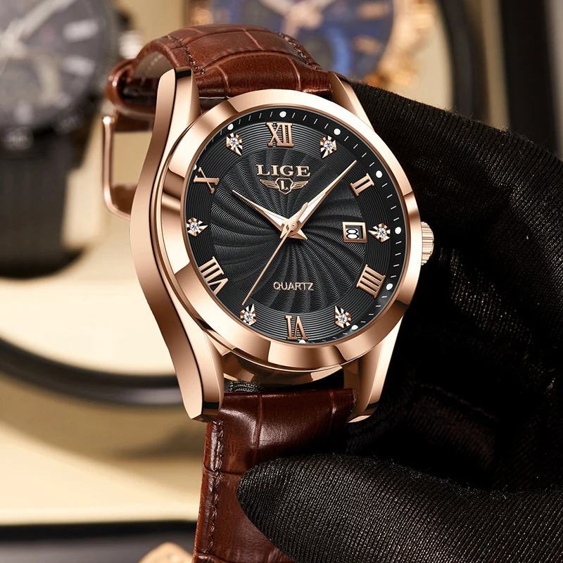 LIGE new brand men\'s watch classic original quartz watch waterproof leather strap calendar simple business fashion daily wear