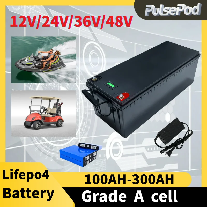 

12V 200AH 300AH 400Ah 24V 150Ah 200Ah 36V 48V 100Ah Lifepo4 lithium battery eu deep cycle for car audio solar system boat