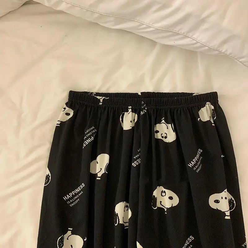 Kawaii Snoopy Pajama Pants Anime Cartoon Trousers Plus Velvet Pajama Pants Student Dormitories Slacks Loose-Fitting Trousers