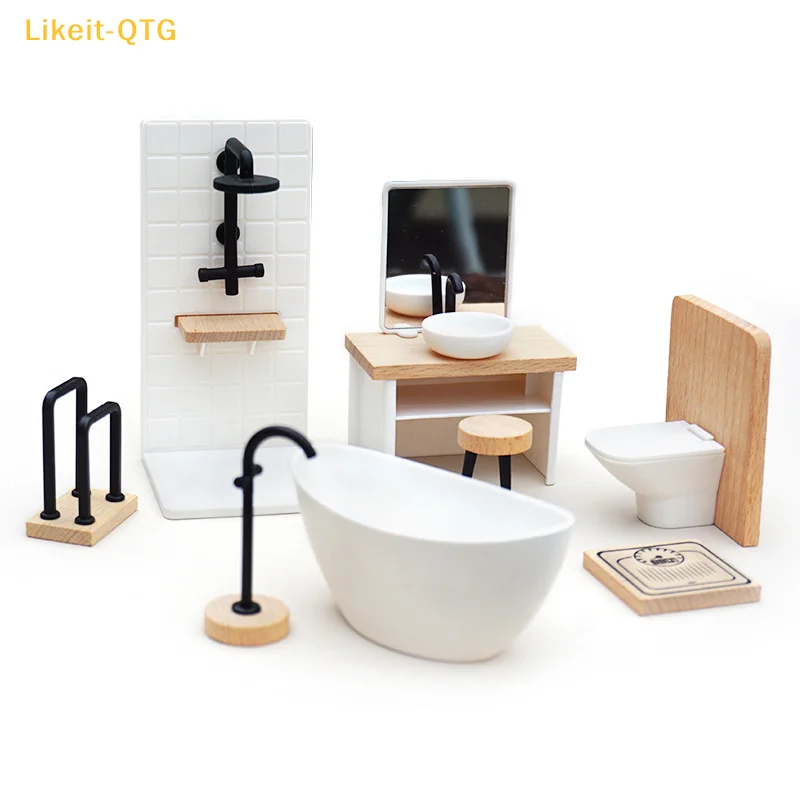

НОВЫЙ Набор миниатюрной мебели для кукольного домика 1:12: душевая, туалет, ванна, раковина, унитаз, декор, игрушка, аксессуары для кукольного домика