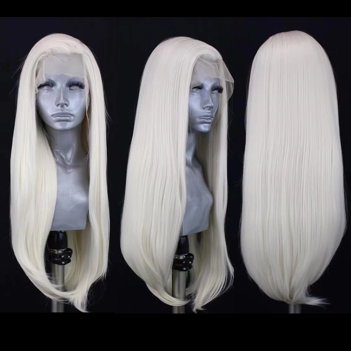 AIMEYA Fahsion Platinum Blonde Wigs for Women Long Silky Straight Synthetic Lace Front Wig Hear Resistant Daily Use Cosplay Wig