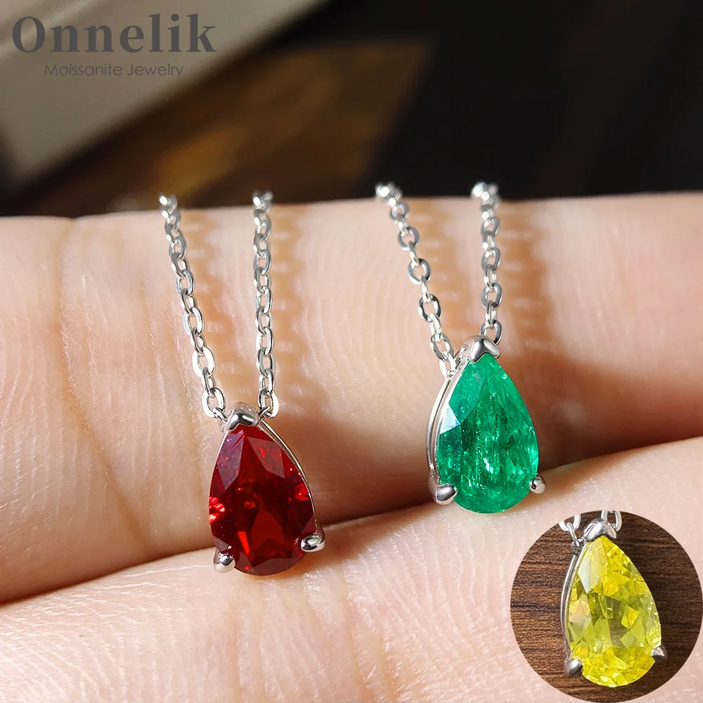 

Onnelik 1CT Real Lab Grown Canary Yellow/Emerald/Ruby with Certificate Necklace S925 Sterling Silver for Women Gift Fine Jewelry
