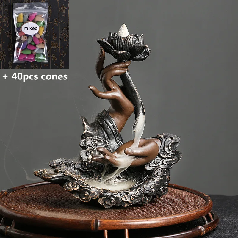 

Resin Zen Incense Censer Buddha Hand Backflow Waterfall Incense Burner Home Ornament