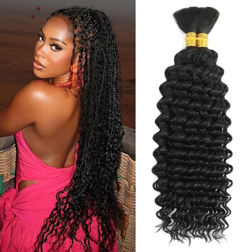 Cabello humano a granel de onda profunda para trenzar, rubio y marrón, rizado brasileño, para micro trenzas, sin cinta