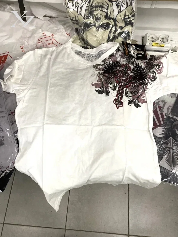 Y2K Summer Affliction Red Black Wings Printi T Shirt Gothic Series High Street Cotton Loose Short Sleeves Rebellious Collocation