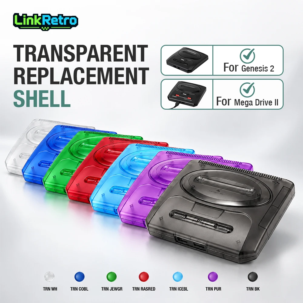Carcaça de Substituição Transparente em ABS Moldada por Injeção LinkRetro para Console de Jogos Sega Genesis 2 / MD2