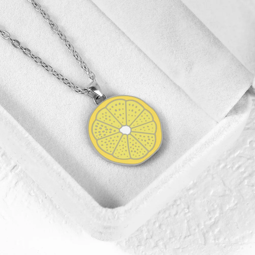Four Color Lemon Slice Pendant Necklace Cute Fruit Citrus Jewelry Gifts For Women Girls Yellow Gold Plated Fashion Chains Summer