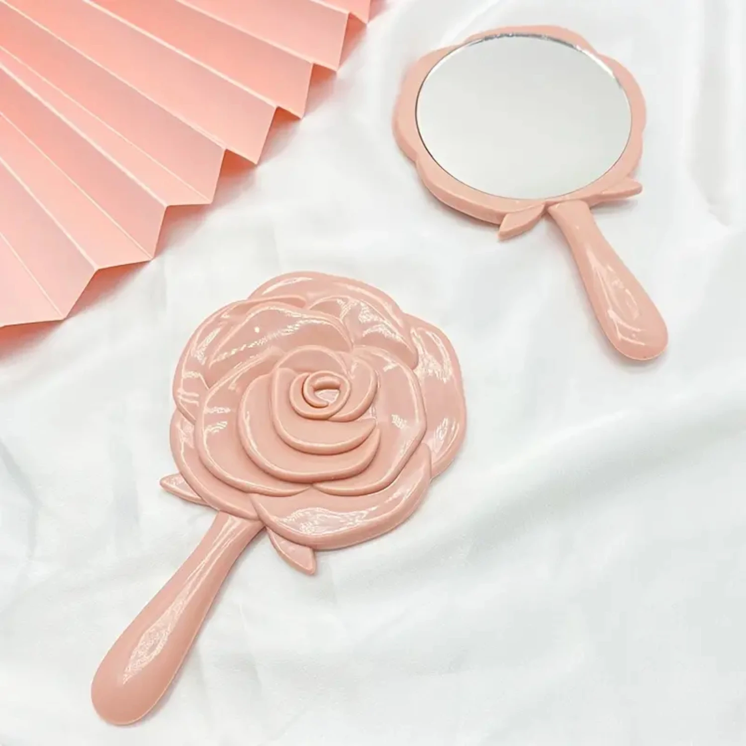 Rose draagbare cosmetische spiegel met handvat voor bruiloft reizen kamperen thuis