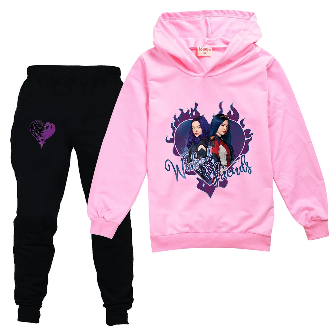 Descendentes-Hoodies finos casuais infantis e conjunto de calças pretas, roupas esportivas infantis, roupas para adolescentes, ternos para meninos e meninas