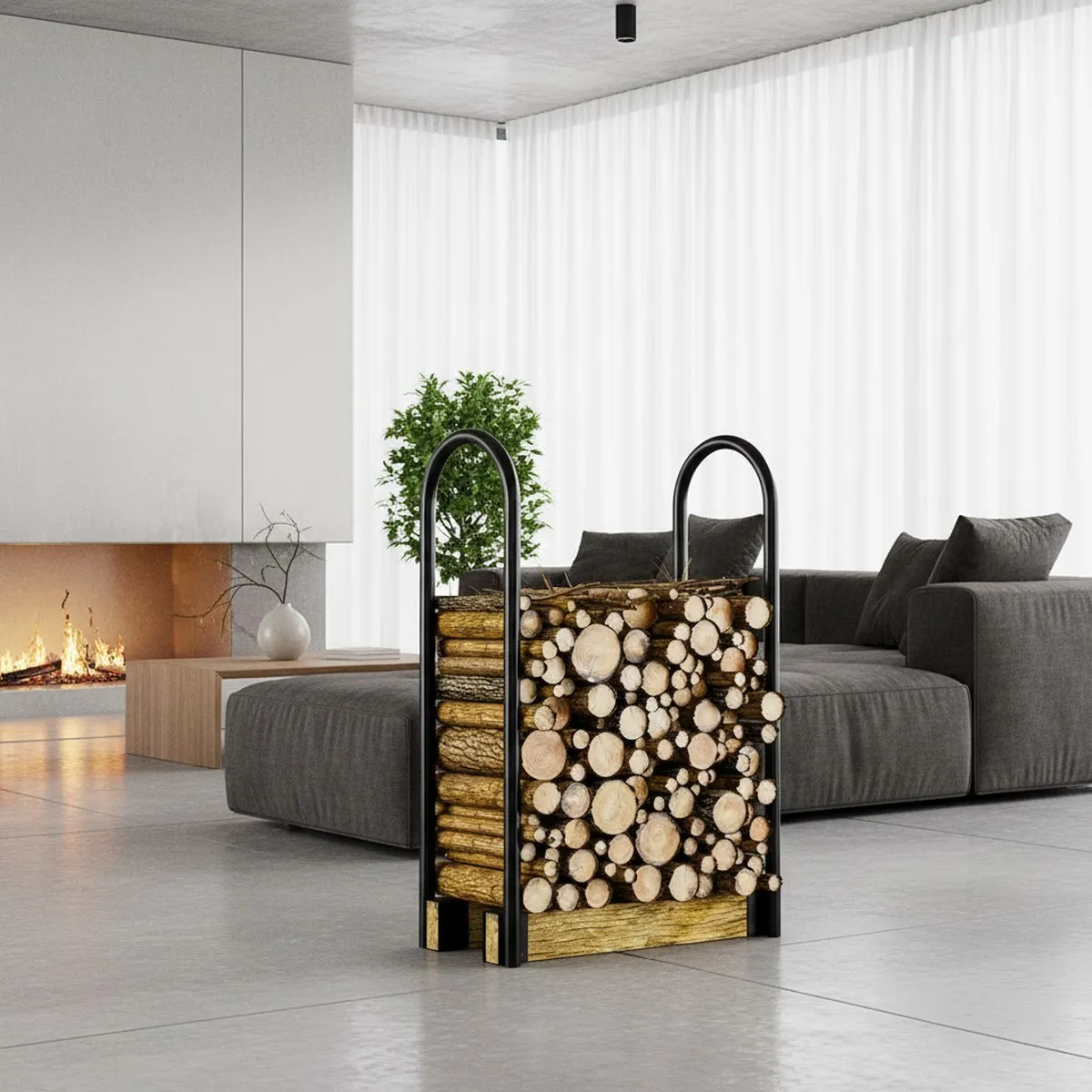 Adjustable Firewood Rack Indoor Outdoor Log Holder 4ft Steel Black Fireplace Camp