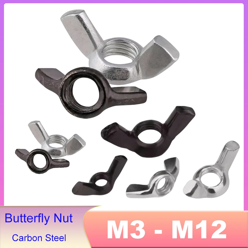 10-50pcs M3 M4 M5 M6 M8 M10 M12 Butterfly Nut Carbon Steel Wing Hand Tighten Sheep HornNuts Black / Silvery