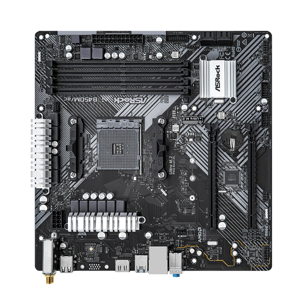 ASROCK B450M/AC R2.0 마더보드는 5800X3D 5700X 5600X 5600G 1700X 2700X CPU AM4 4xDDR4 M.2 NVME HDMI mATX 메인보드를 지원합니다.