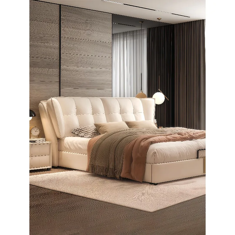 

Leather master bedroom light luxury technology cloth 1.8 meters cream style modern simple soft bag storage