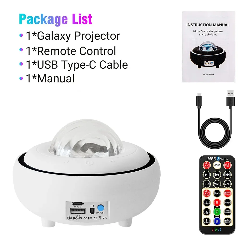 New LED Water Pattern Bluetooth Music Diamond Starry Sky Light USB Plug in Atmosphere Projection Light