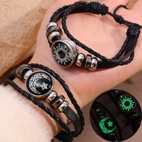 2Pcs Luminous Couple Bracelets Sun Moon Adjustable Black Braided Bracelet Friendship Fashion Romantic Jewelry Birthday Gifts