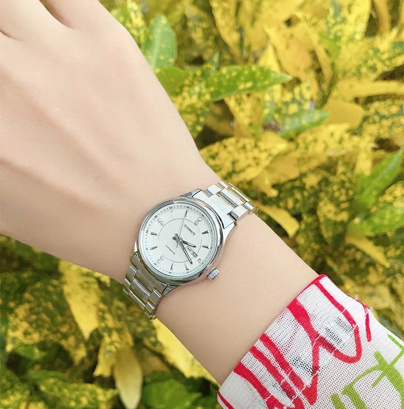 SUNMATE Women's Automatic Mechanical Watch Women's Stainless Steel Bracelet Watch Fashion Simple Waterproof Women