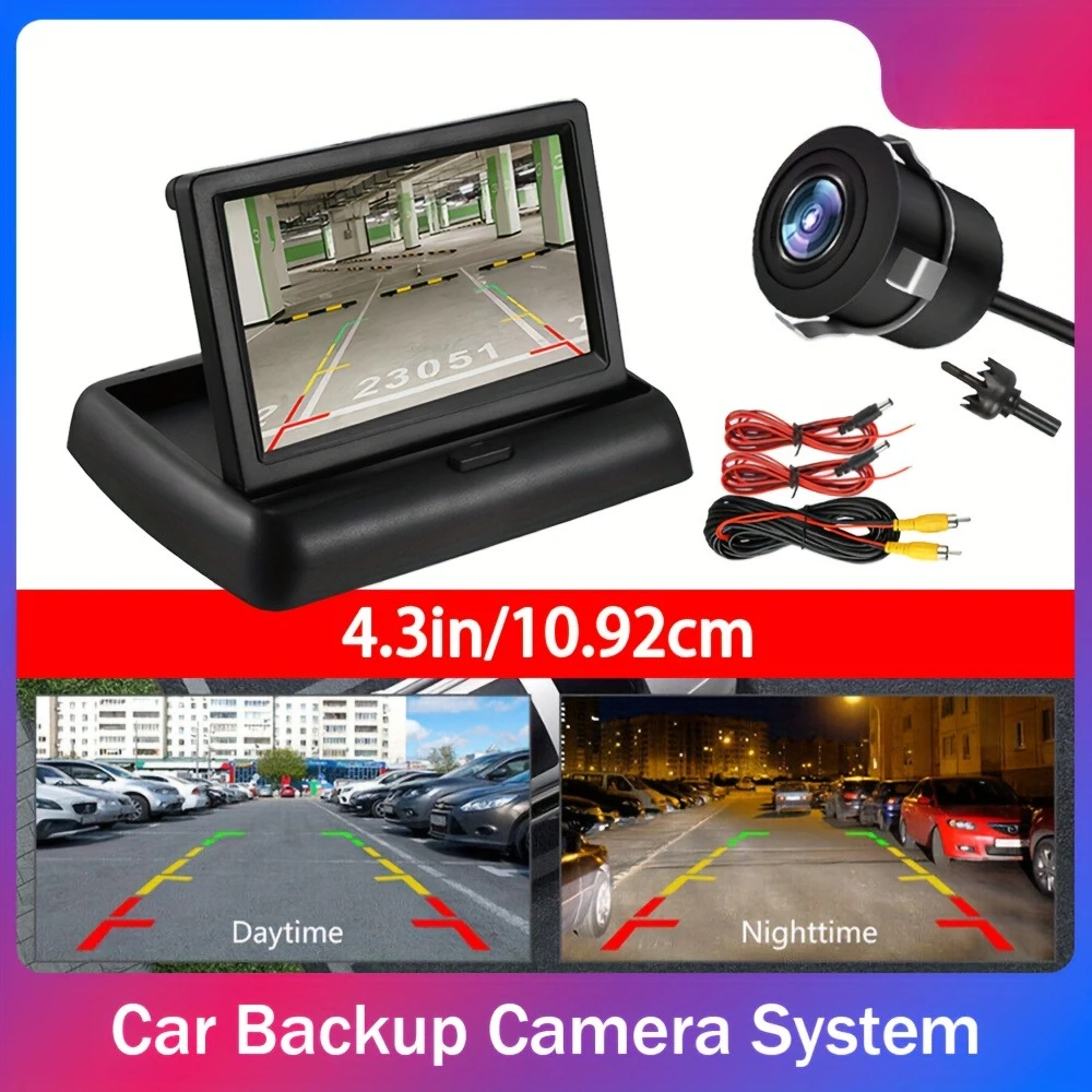 Foldable Display with 4.3-inch Monitor Wired Backup Camera System with Perforated Car Rearview Camera - Easy Installation