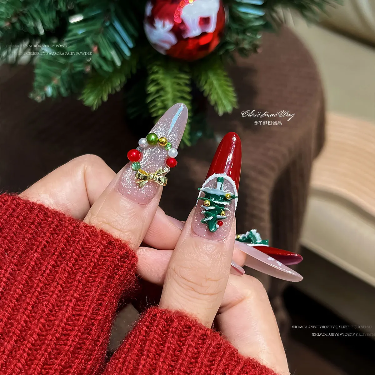 20pcs Mini Christmas Tree Nail Accessories Cartoon Resin 3D Xmas Tree Nail Diamond New Christmas Manicure Nail Art Charms
