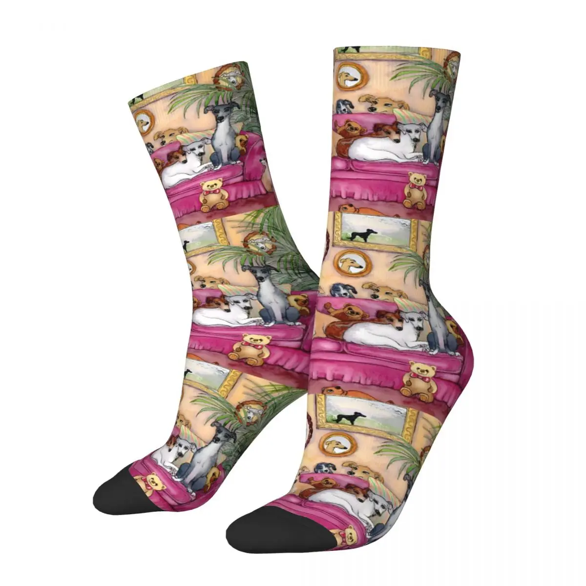 Funny Men's Socks Greyhound And Whippet Dogs Retro Hip Hop Casual Crew Sock Gift Pattern Printed